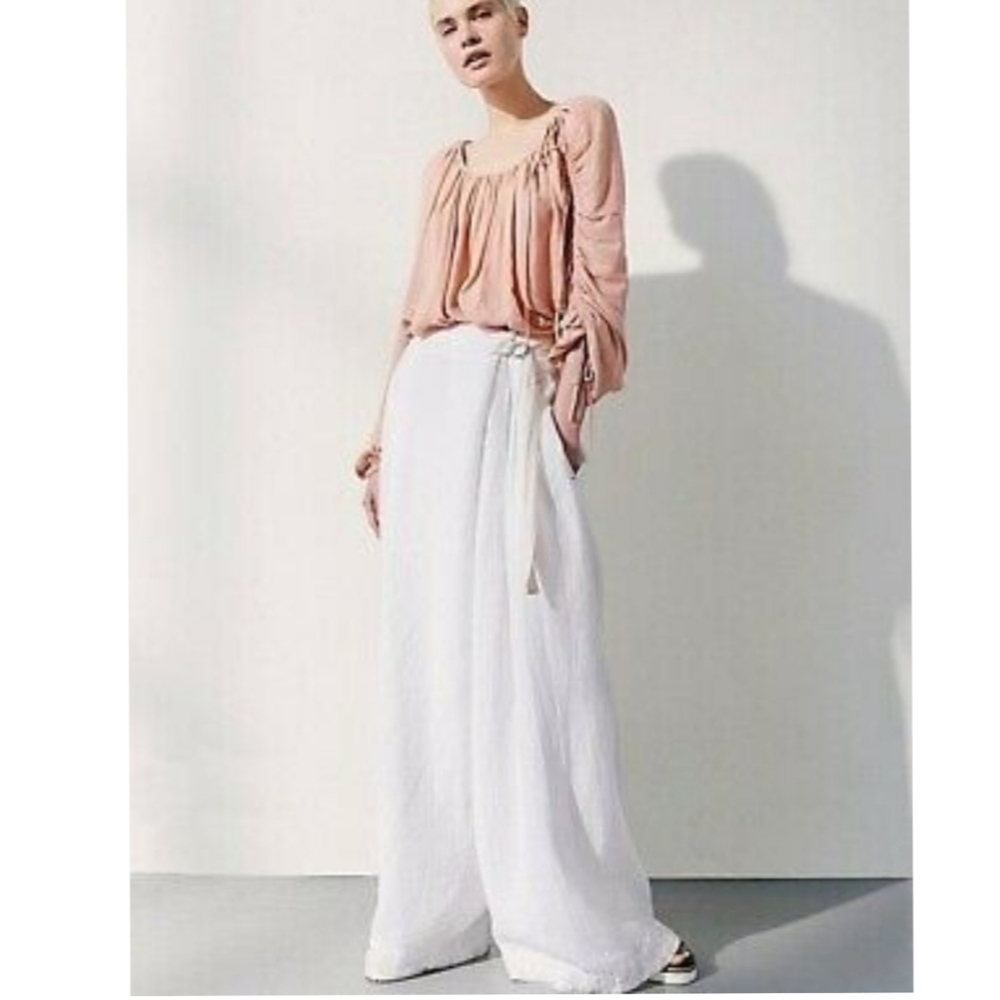 Free People X-Wide Leg White Linen $128  size 0 - Picture 3 of 7
